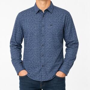 Turtle Sports Club Shirt Men Medium 40 Blue White Long Sleeve Slim Fit Button-Up